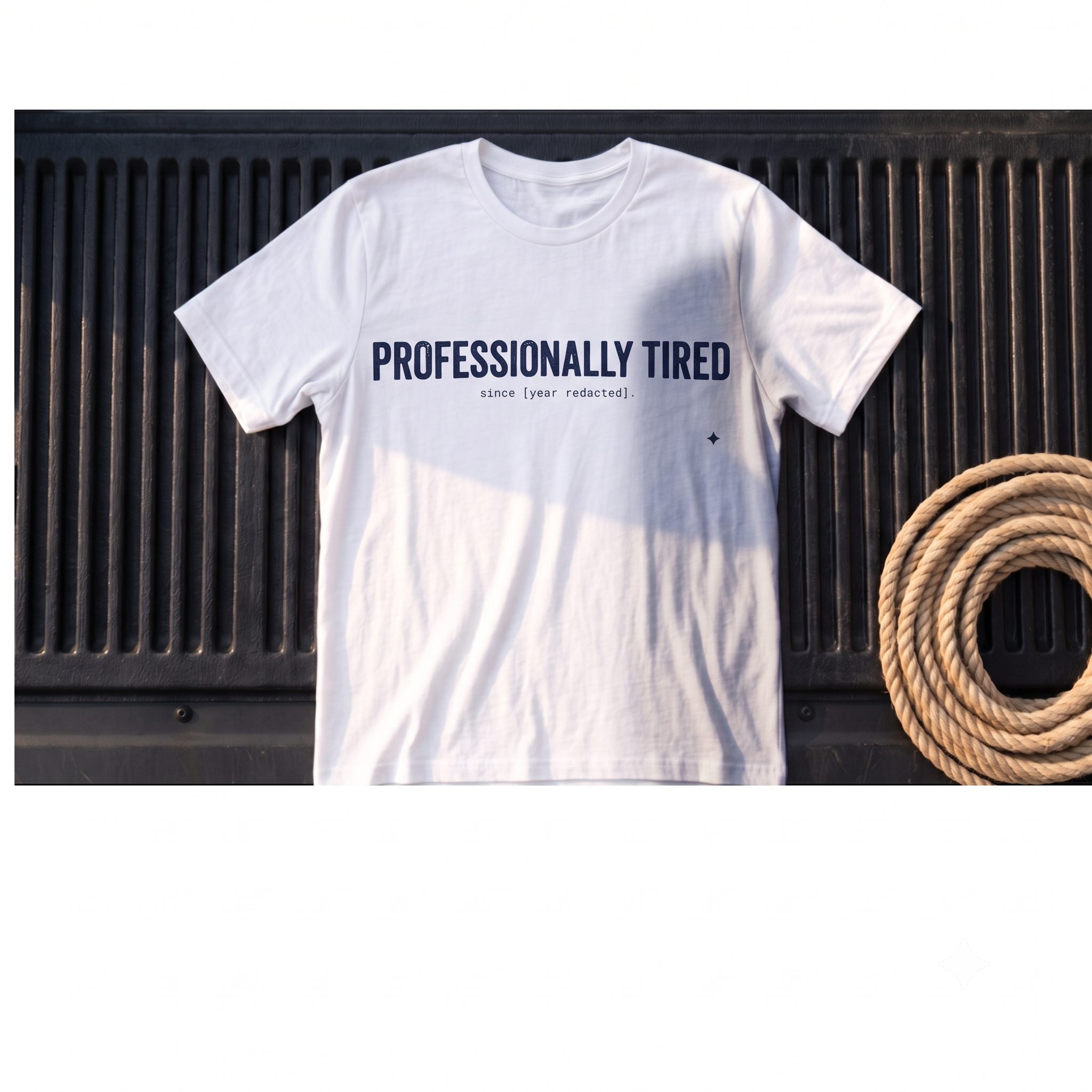 Professionally Tired Since [Year Redacted] – Rough Hands Apparel Tee