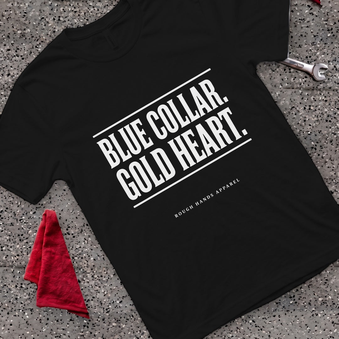 Blue Gold Heart T-Shirt - Black
