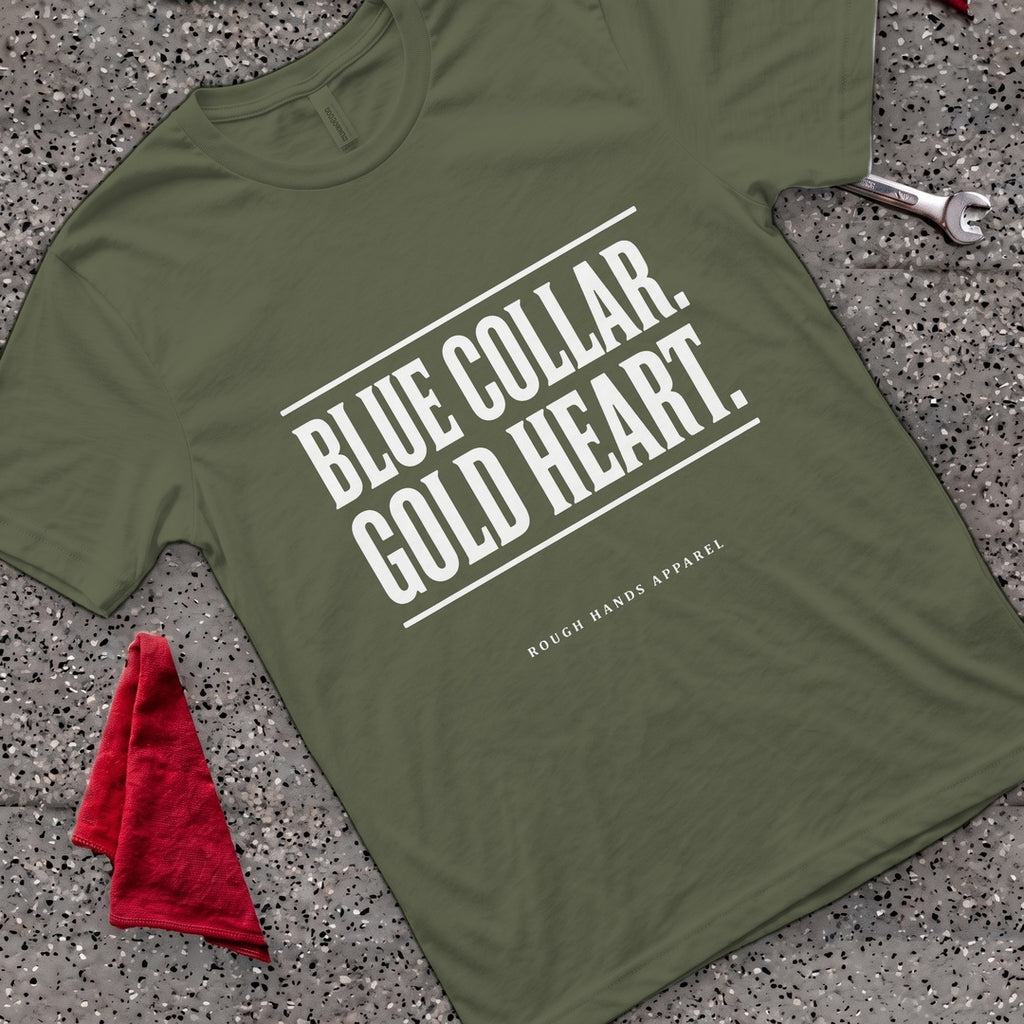 Blue Gold Heart T-Shirt - Military Green