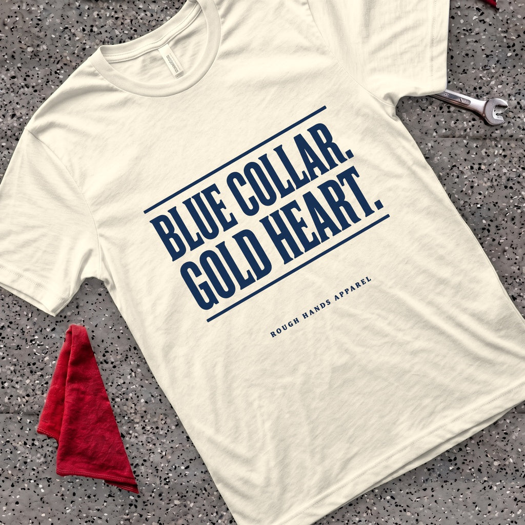 Blue Gold Heart T-Shirt - Natural