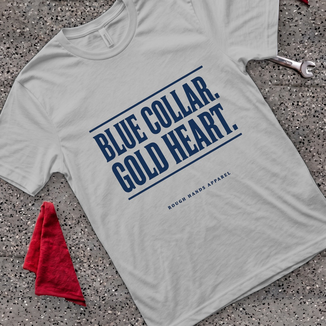 Blue Gold Heart T-Shirt - Sport Grey