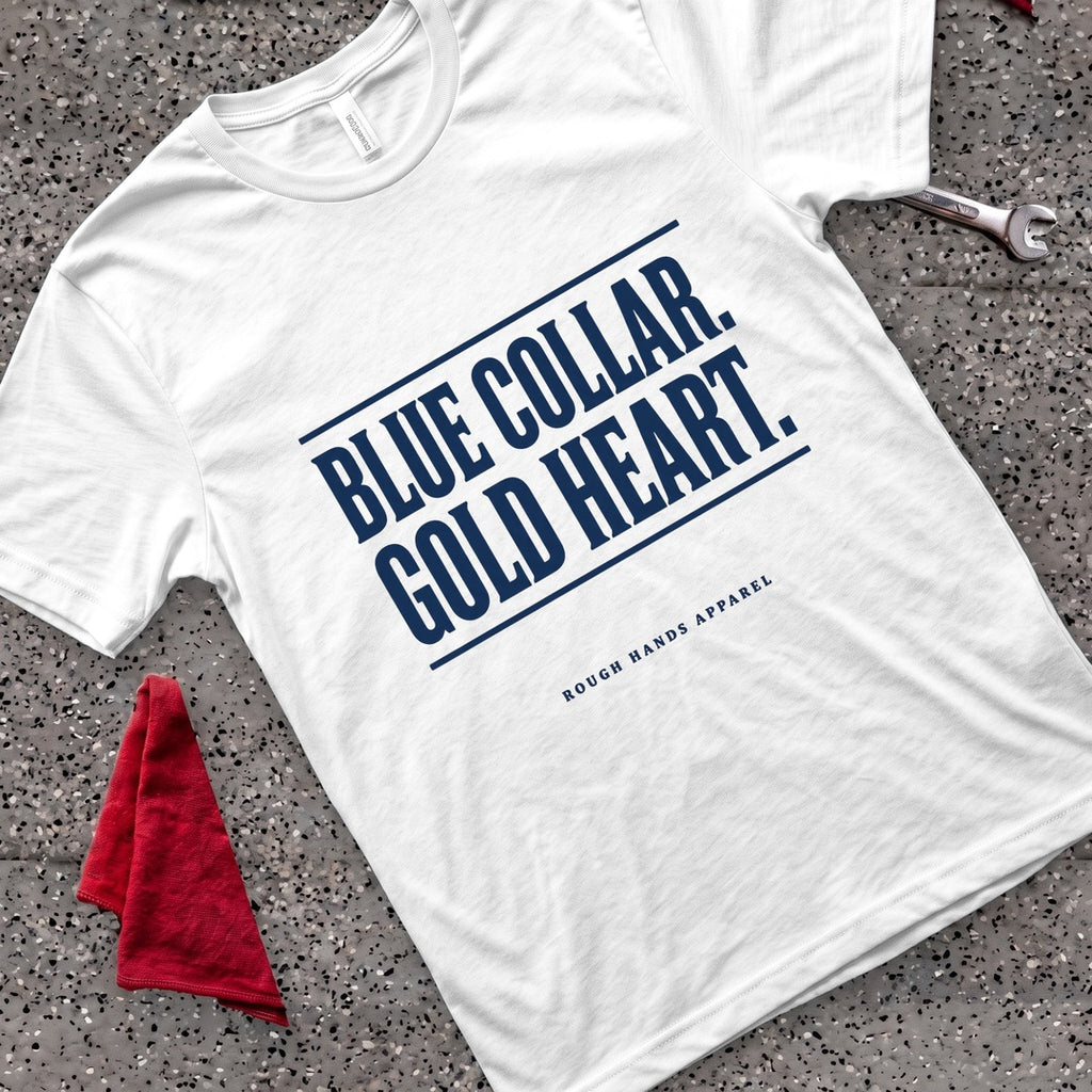 Blue Gold Heart T-Shirt - White
