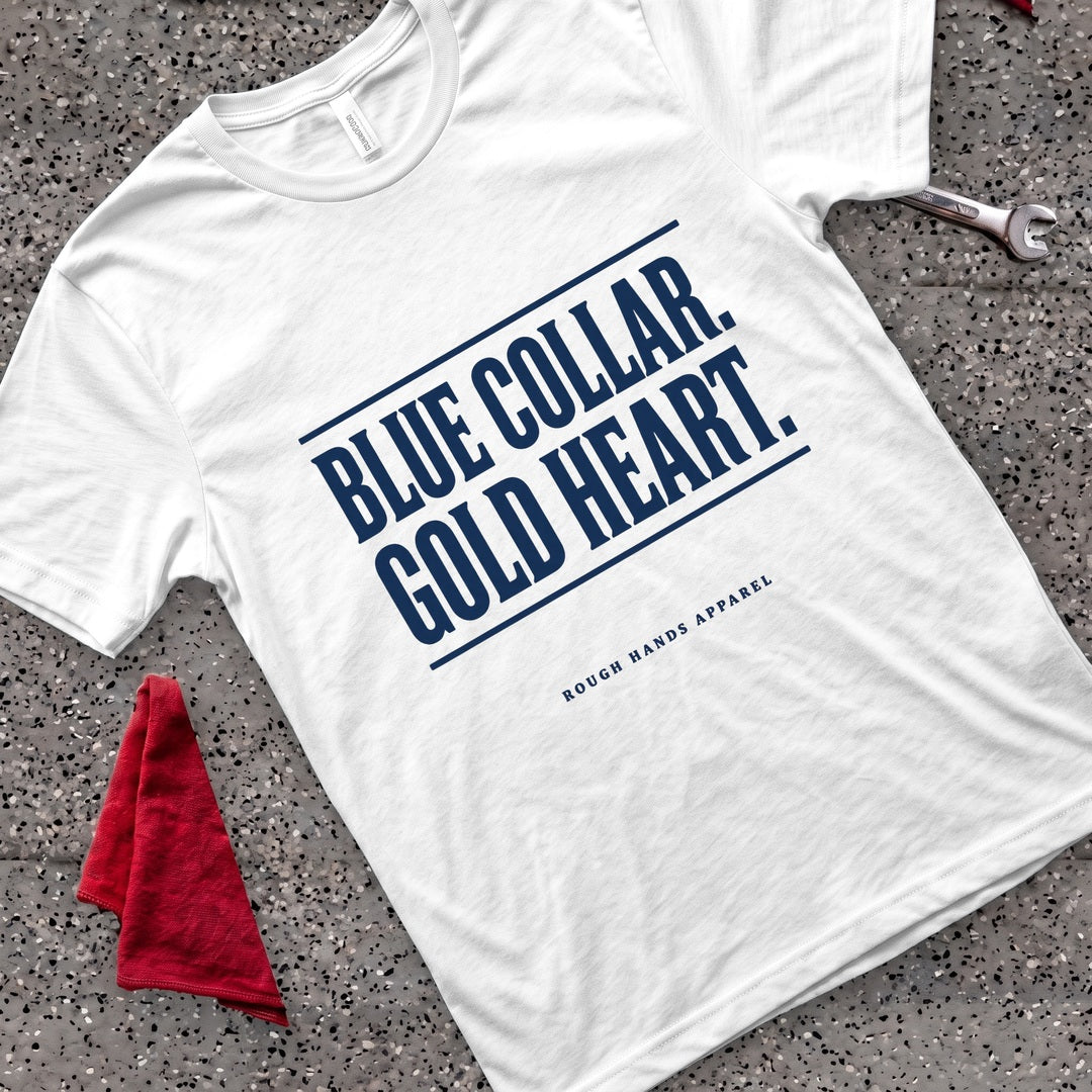 Blue Gold Heart T-Shirt - White