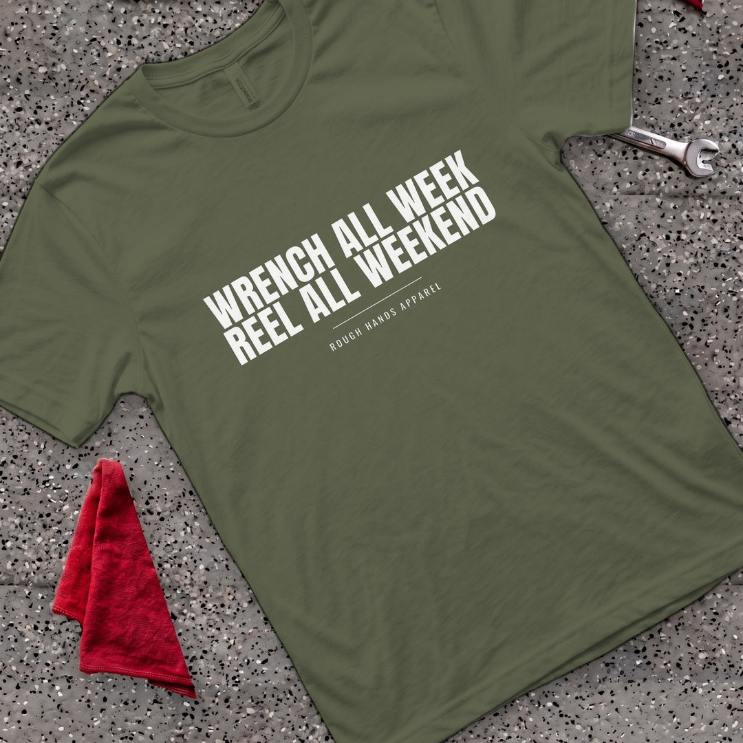 Wrench And Reel T-Shirt - Military Green